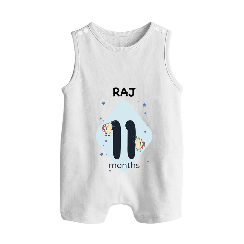 Baby Romper Suit/ Sleeveless Romper Birthday Outfit - 11th Month | Personalized Romper Suit/ Sleeveless Romper | Cozy Cotton Fabric - WHITE - 0 - 5 Months Old (Chest 18")