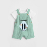 Commemorate your little one's 11th month with a customized Dungaree Set - LIGHT GREEN - 0 - 5 Months Old (Chest 17")