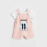 Commemorate your little one's 11th month with a customized Dungaree Set - PEACH - 0 - 5 Months Old (Chest 17")