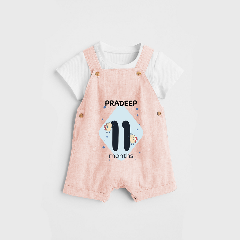 Commemorate your little one's 11th month with a customized Dungaree Set - PEACH - 0 - 5 Months Old (Chest 17")