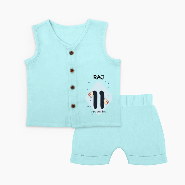Baby Jabla Set Birthday Outfit - 11th Month | Personalized Jabla Set | Cozy Cotton Fabric - BABY BLUE - 0 - 3 Months Old (Chest 9.8")