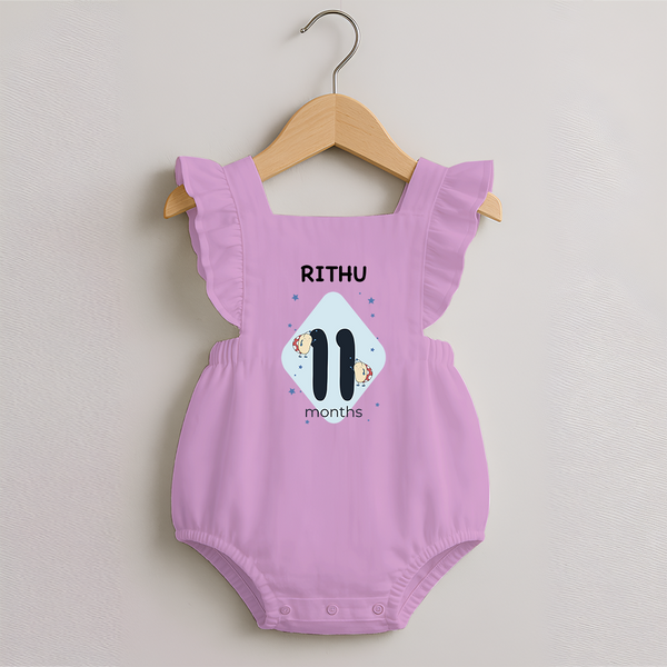 Baby Romper Frock Birthday Outfit - 11th Month | Personalized Romper Frock | Cozy Cotton Fabric - BABY PINK - 0 - 3 Months Old (Chest 19")