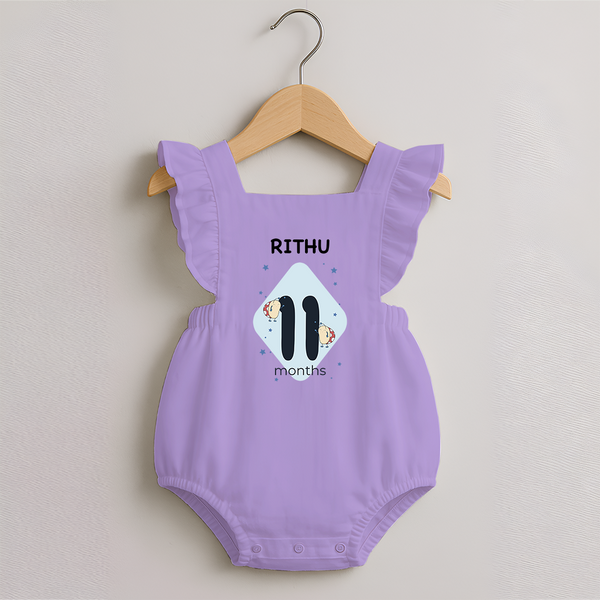 Baby Romper Frock Birthday Outfit - 11th Month | Personalized Romper Frock | Cozy Cotton Fabric - LILAC - 0 - 3 Months Old (Chest 19")