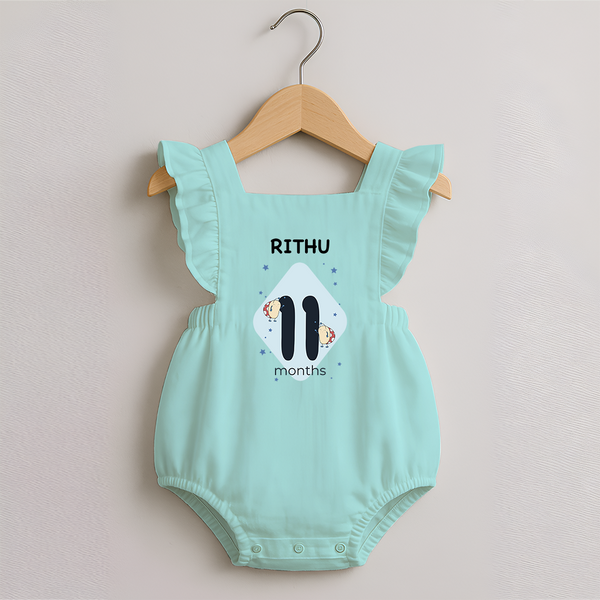 Baby Romper Frock Birthday Outfit - 11th Month | Personalized Romper Frock | Cozy Cotton Fabric - MINT GREEN - 0 - 3 Months Old (Chest 19")