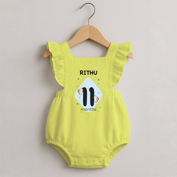 Baby Romper Frock Birthday Outfit - 11th Month | Personalized Romper Frock | Cozy Cotton Fabric - PASTEL YELLOW - 0 - 3 Months Old (Chest 19")