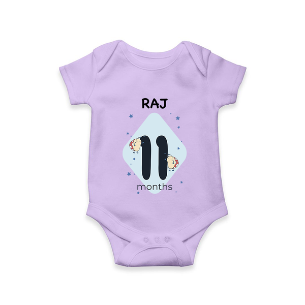 Baby Romper Birthday Outfit - 11th Month | Personalized Bodysuit | Cozy Cotton Fabric - LILAC - New Born (Chest 14")