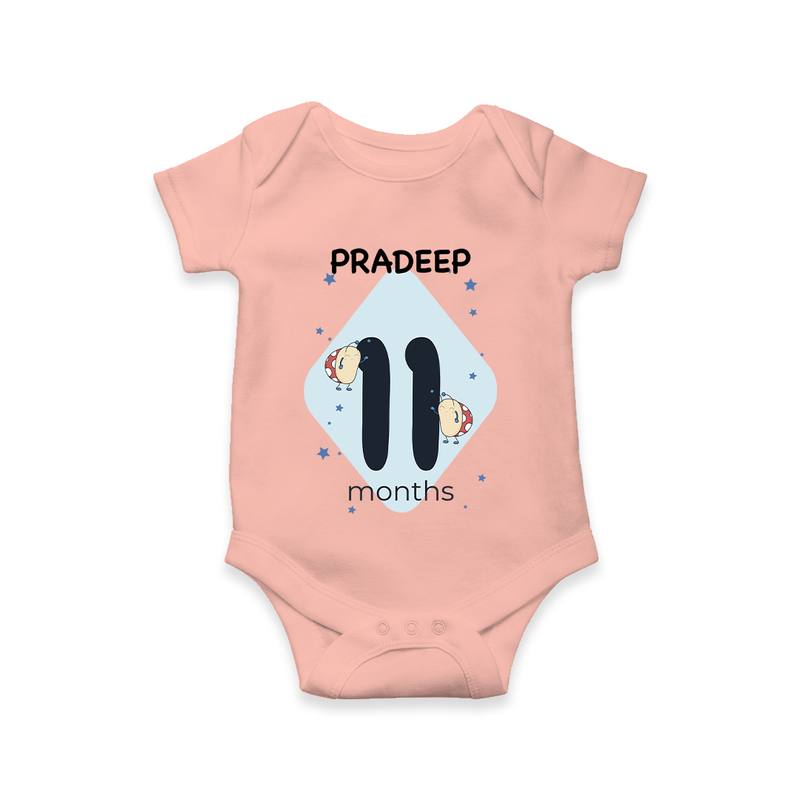 Commemorate your little one's 11th month with a customized romper - PEACH - 0 - 3 Months Old (Chest 16")