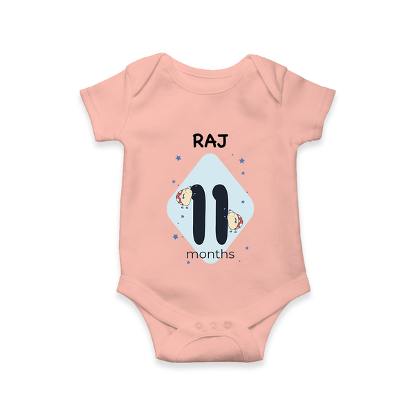 Baby Romper Birthday Outfit - 11th Month | Personalized Bodysuit | Cozy Cotton Fabric - PEACH - New Born (Chest 14")