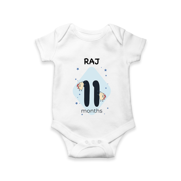 Baby Romper Birthday Outfit - 11th Month | Personalized Bodysuit | Cozy Cotton Fabric - WHITE - New Born (Chest 14")