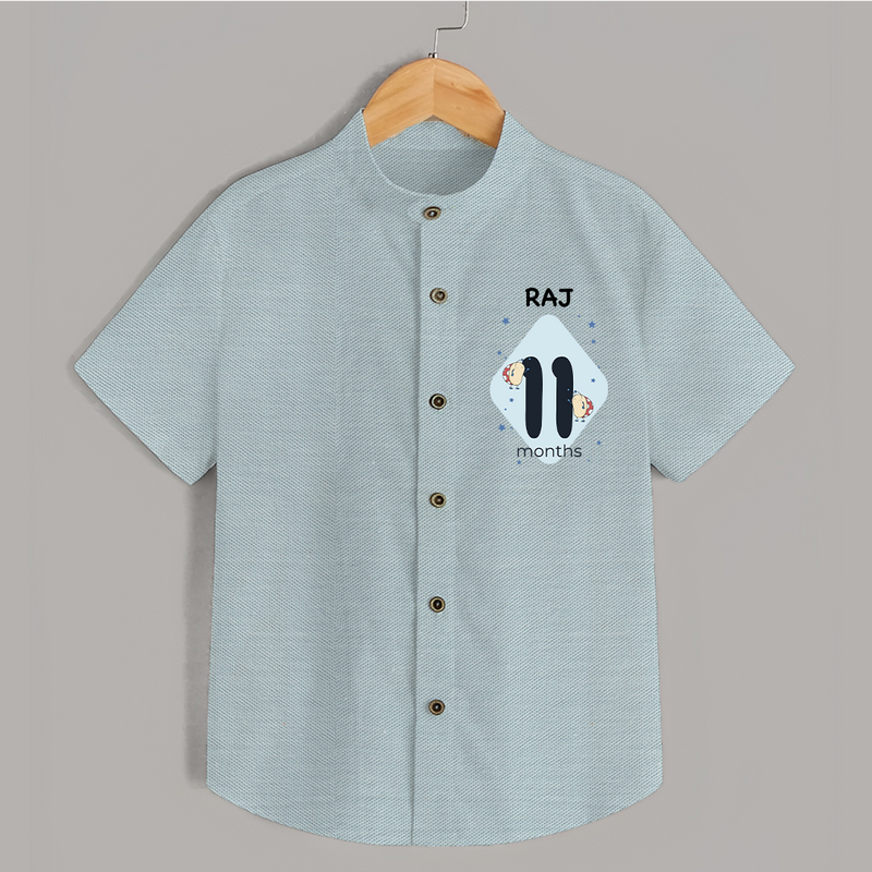 Baby Shirt Birthday Outfit - 11th Month | Personalized Shirt | Cozy Cotton Fabric - ARCTIC BLUE - 0 - 6 Months Old (Chest 23")