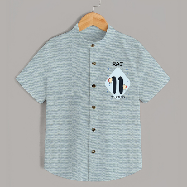 Baby Shirt Birthday Outfit - 11th Month | Personalized Shirt | Cozy Cotton Fabric - ARCTIC BLUE - 0 - 6 Months Old (Chest 23")
