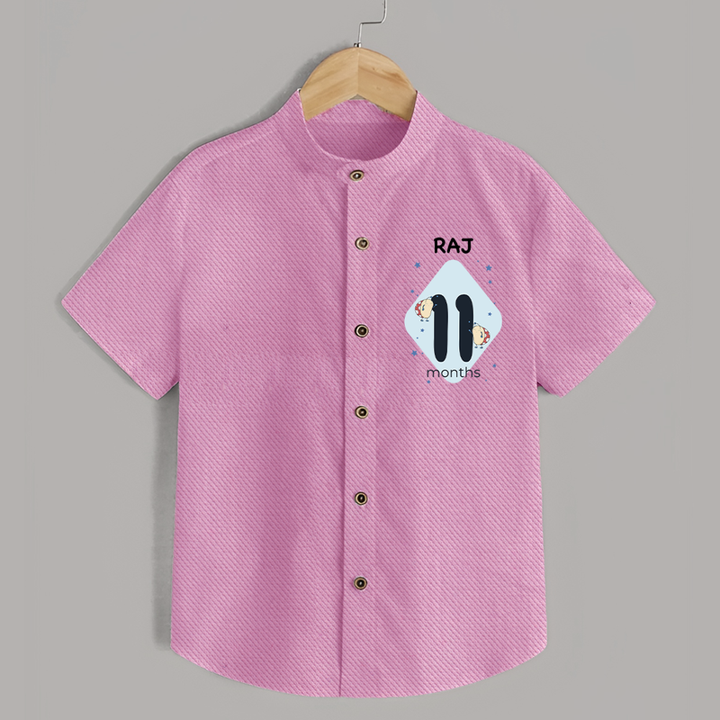Baby Shirt Birthday Outfit - 11th Month | Personalized Shirt | Cozy Cotton Fabric - BABY PINK - 0 - 6 Months Old (Chest 23")