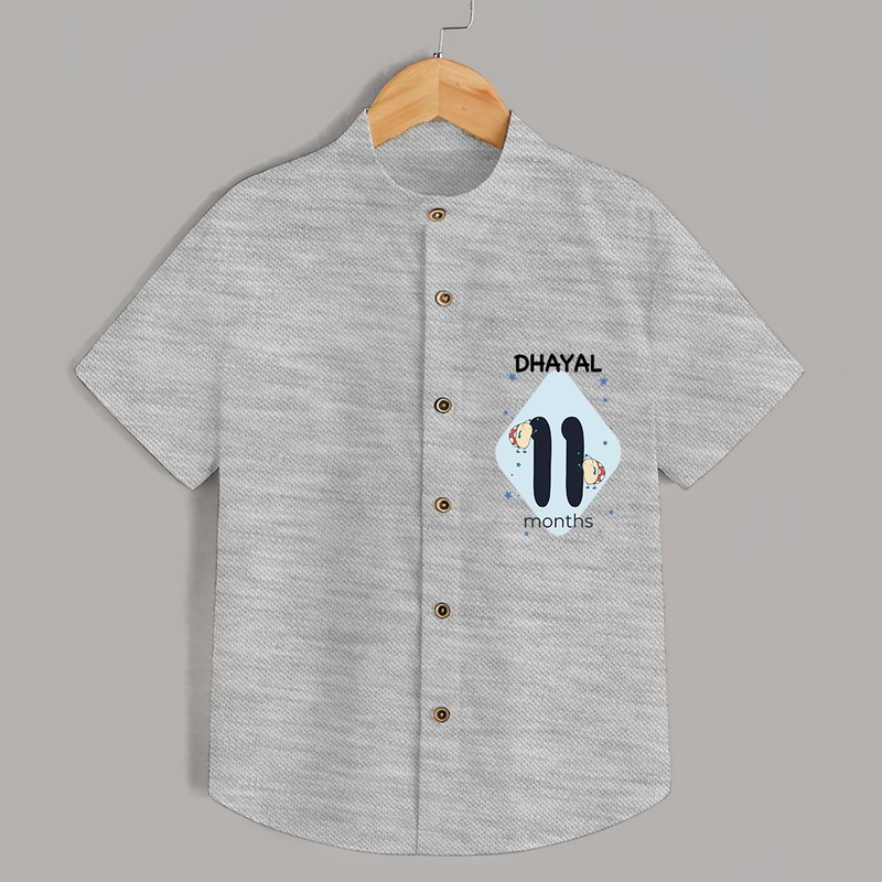 Commemorate your little one's 11th month with a customized Shirt - GREY MELANGE - 0 - 6 Months Old (Chest 21")
