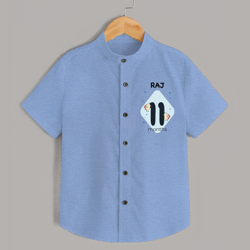 Baby Shirt Birthday Outfit - 11th Month | Personalized Shirt | Cozy Cotton Fabric - SKY BLUE - 0 - 6 Months Old (Chest 23")