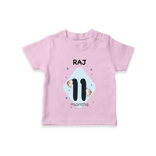 Baby T-Shirt Birthday Outfit - 11th Month | Personalized T-Shirt | Cozy Cotton Fabric - BABY PINK - 0-5 Months Old (Chest 17")