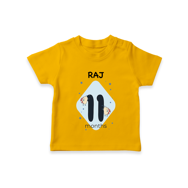 Baby T-Shirt Birthday Outfit - 11th Month | Personalized T-Shirt | Cozy Cotton Fabric - CHROME YELLOW - 0-5 Months Old (Chest 17")
