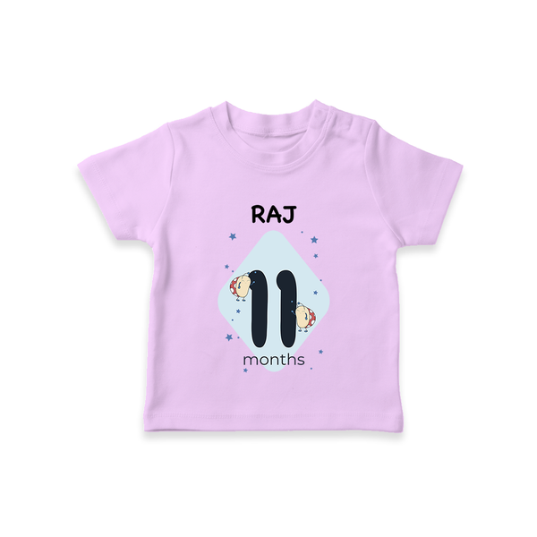 Baby T-Shirt Birthday Outfit - 11th Month | Personalized T-Shirt | Cozy Cotton Fabric - LILAC - 0-5 Months Old (Chest 17")
