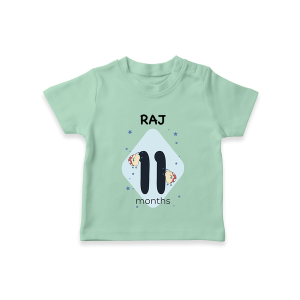 Baby T-Shirt Birthday Outfit - 11th Month | Personalized T-Shirt | Cozy Cotton Fabric - MINT GREEN - 0-5 Months Old (Chest 17")
