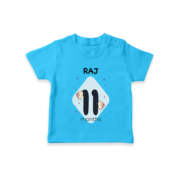Baby T-Shirt Birthday Outfit - 11th Month | Personalized T-Shirt | Cozy Cotton Fabric - SKY BLUE - 0-5 Months Old (Chest 17")