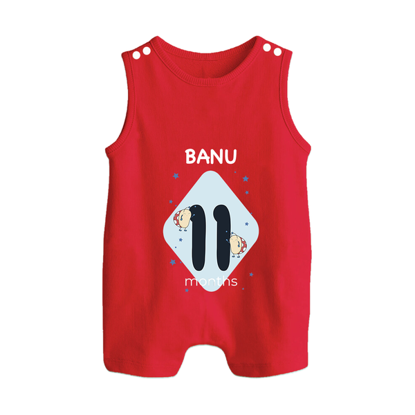 Baby Romper Suit/ Sleeveless Romper Birthday Outfit - 11th Month | Personalized Romper Suit/ Sleeveless Romper | Cozy Cotton Fabric - RED - 0 - 5 Months Old (Chest 18")