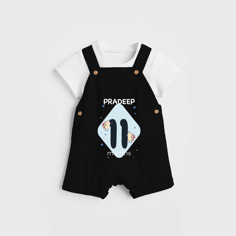 Commemorate your little one's 11th month with a customized Dungaree Set - BLACK - 0 - 5 Months Old (Chest 17")