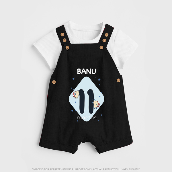 Baby Dungaree Set Birthday Outfit - 11th Month | Personalized Dungaree Set | Cozy Cotton Fabric - BLACK - 0 - 5 Months Old (Chest 18")