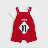 Baby Dungaree Set Birthday Outfit - 11th Month | Personalized Dungaree Set | Cozy Cotton Fabric - RED - 0 - 5 Months Old (Chest 18")