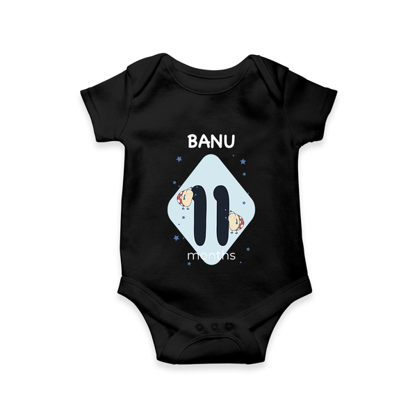 Baby Romper Birthday Outfit - 11th Month | Personalized Bodysuit | Cozy Cotton Fabric - BLACK - New Born (Chest 14")