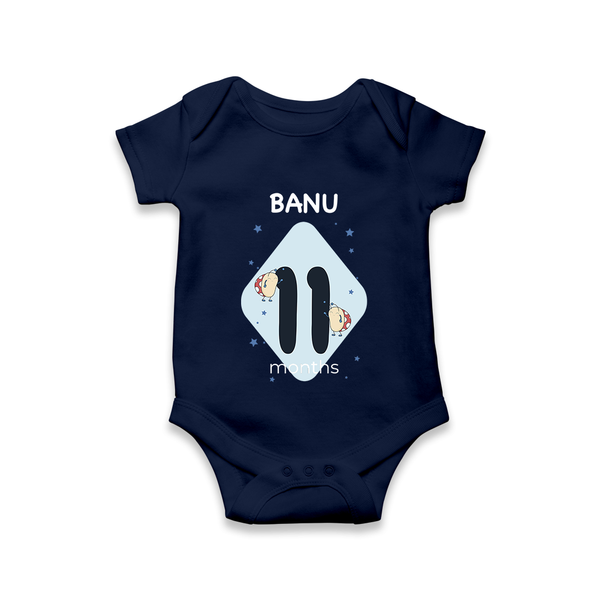 Baby Romper Birthday Outfit - 11th Month | Personalized Bodysuit | Cozy Cotton Fabric - NAVY BLUE - New Born (Chest 14")