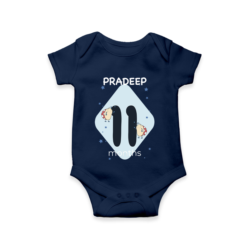 Commemorate your little one's 11th month with a customized romper - NAVY BLUE - 0 - 3 Months Old (Chest 16")