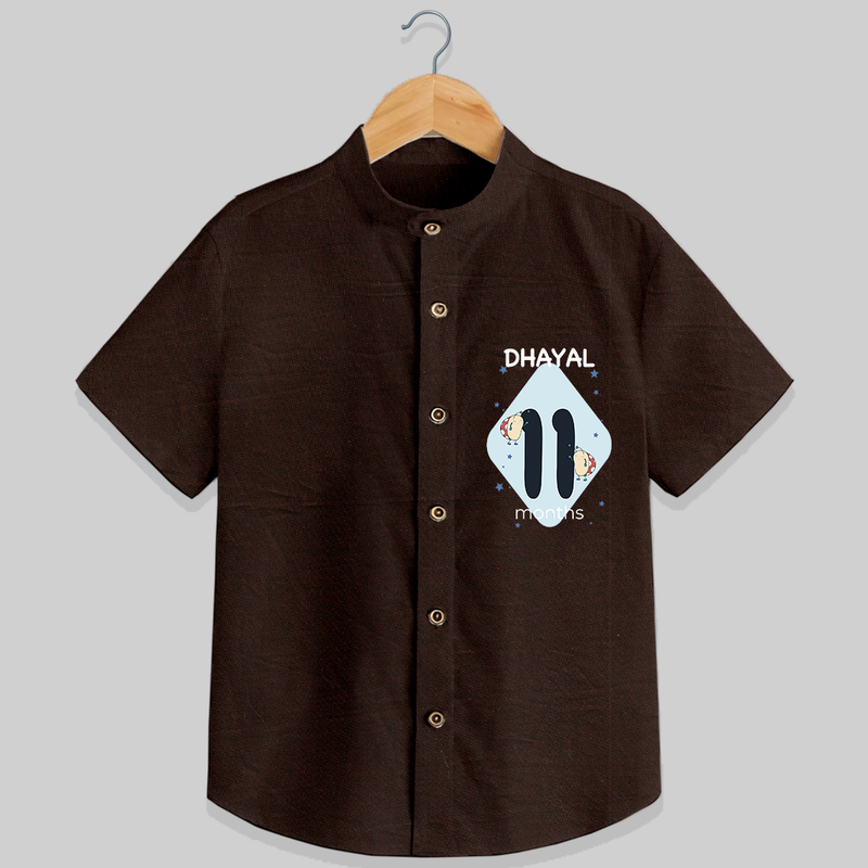 Commemorate your little one's 11th month with a customized Shirt - CHOCOLATE BROWN - 0 - 6 Months Old (Chest 21")