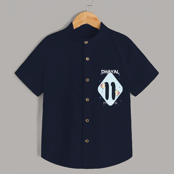 Commemorate your little one's 11th month with a customized Shirt - NAVY BLUE - 0 - 6 Months Old (Chest 21")
