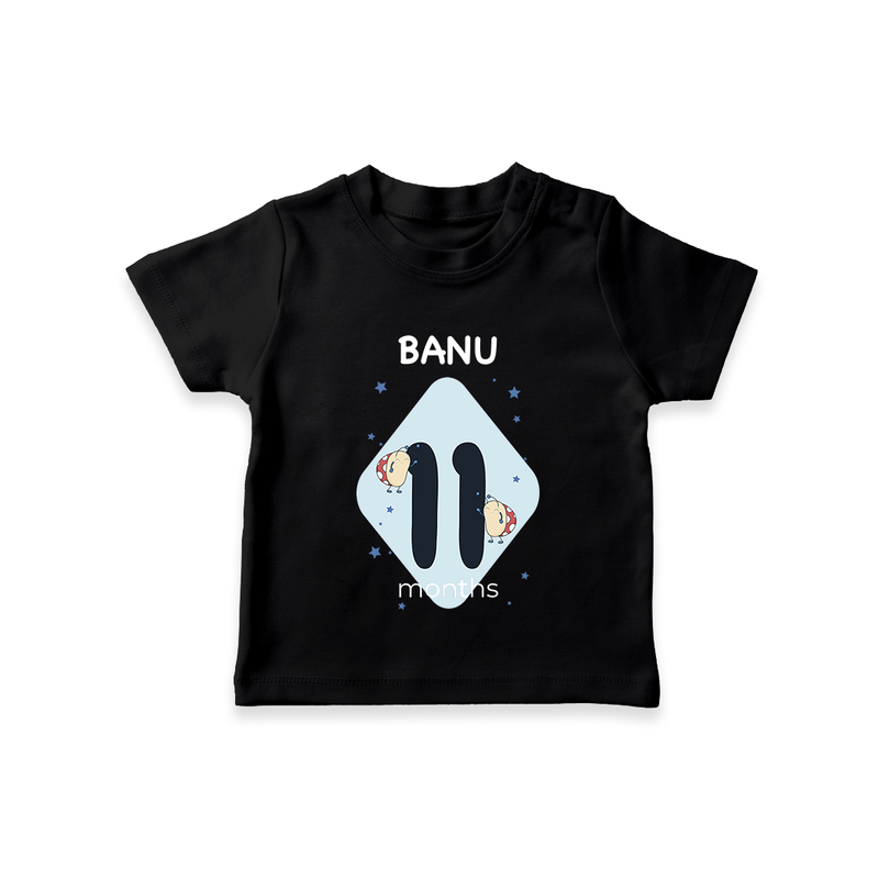 Baby T-Shirt Birthday Outfit - 11th Month | Personalized T-Shirt | Cozy Cotton Fabric - BLACK - 0-5 Months Old (Chest 17")