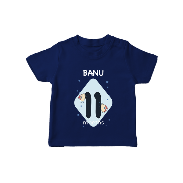 Baby T-Shirt Birthday Outfit - 11th Month | Personalized T-Shirt | Cozy Cotton Fabric - NAVY BLUE - 0-5 Months Old (Chest 17")