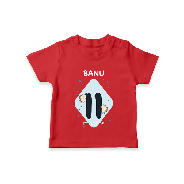 Baby T-Shirt Birthday Outfit - 11th Month | Personalized T-Shirt | Cozy Cotton Fabric - RED - 0-5 Months Old (Chest 17")