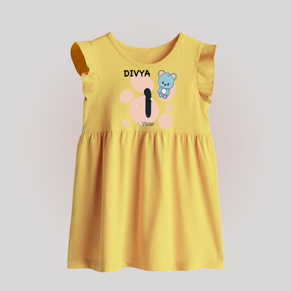 Baby Baby Frock Birthday Outfit - 1st Year | Personalized Baby Frock | Cozy Cotton Fabric - PASTEL YELLOW - 0 - 3 Months Old (Chest 17")