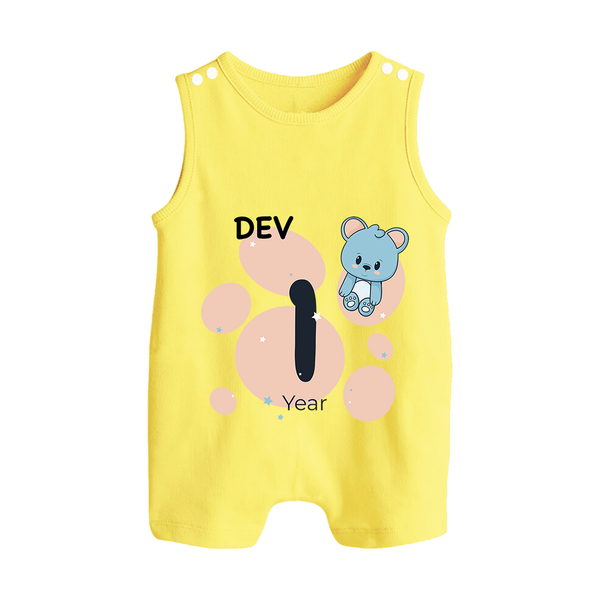 Baby Romper Suit/ Sleeveless Romper Birthday Outfit - 1st Year | Personalized Romper Suit/ Sleeveless Romper | Cozy Cotton Fabric - PASTEL YELLOW - 0 - 5 Months Old (Chest 18")