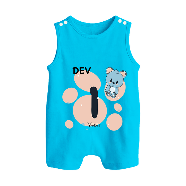 Baby Romper Suit/ Sleeveless Romper Birthday Outfit - 1st Year | Personalized Romper Suit/ Sleeveless Romper | Cozy Cotton Fabric - SKY BLUE - 0 - 5 Months Old (Chest 18")