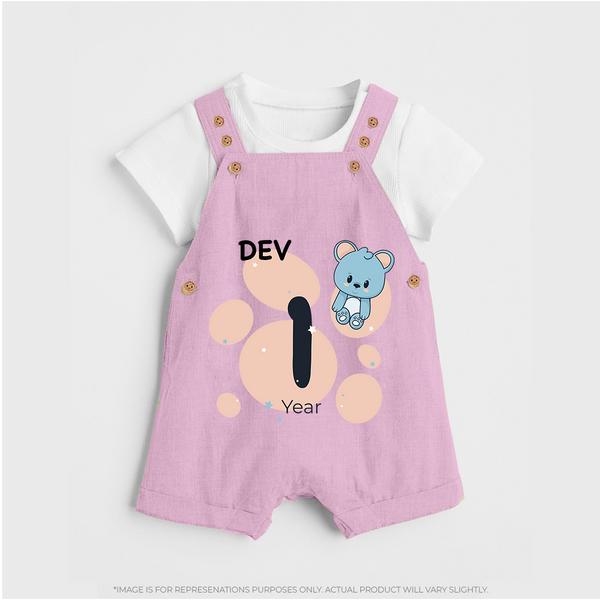 Baby Dungaree Set Birthday Outfit - 1st Year | Personalized Dungaree Set | Cozy Cotton Fabric - BABY PINK - 0 - 5 Months Old (Chest 18")
