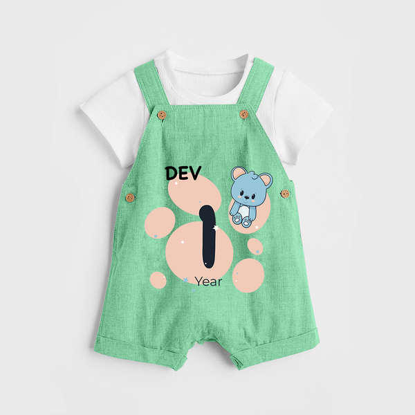 Baby Dungaree Set Birthday Outfit - 1st Year | Personalized Dungaree Set | Cozy Cotton Fabric - GREEN - 0 - 5 Months Old (Chest 18")