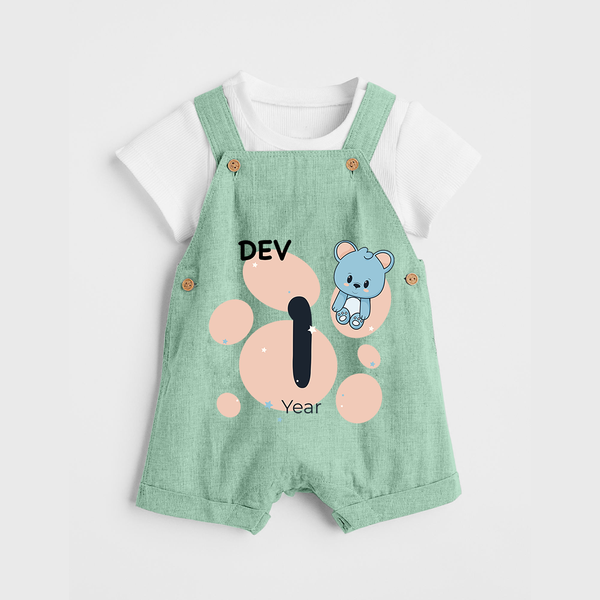 Baby Dungaree Set Birthday Outfit - 1st Year | Personalized Dungaree Set | Cozy Cotton Fabric - MINT GREEN - 0 - 5 Months Old (Chest 18")