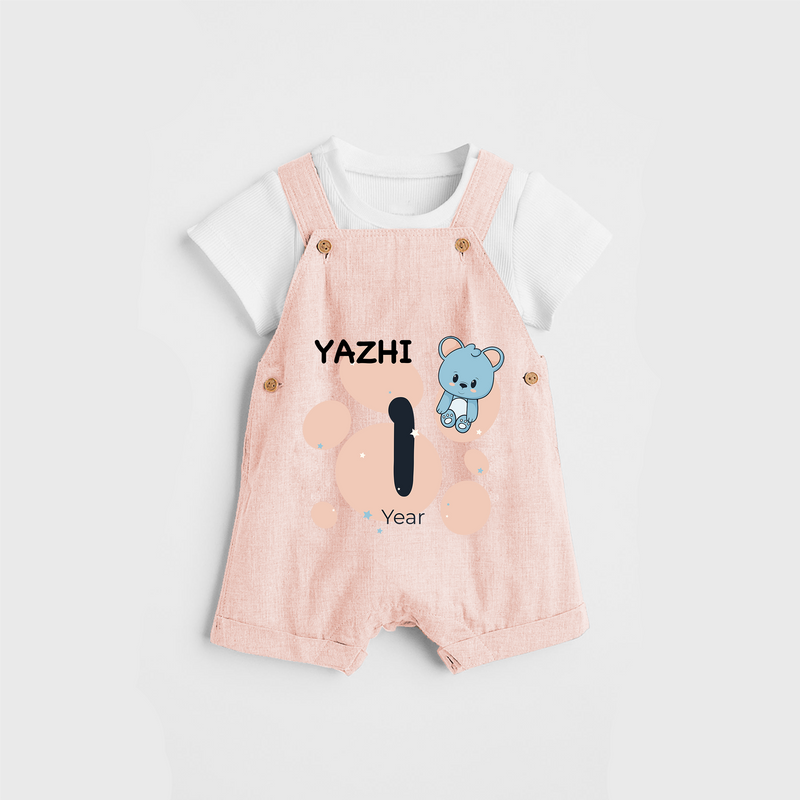 Commemorate your little one's 1st year with a customized Dungaree Set - PEACH - 0 - 5 Months Old (Chest 17")