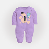 Baby Full Sleeve Bodysuit/ Sleep Suit/ Jumpsuit Birthday Outfit - 1st Year | Personalized Full Sleeve Bodysuit/ Sleep Suit/ Jumpsuit | Cozy Cotton Fabric - LILAC - New Born (Chest 7.5")