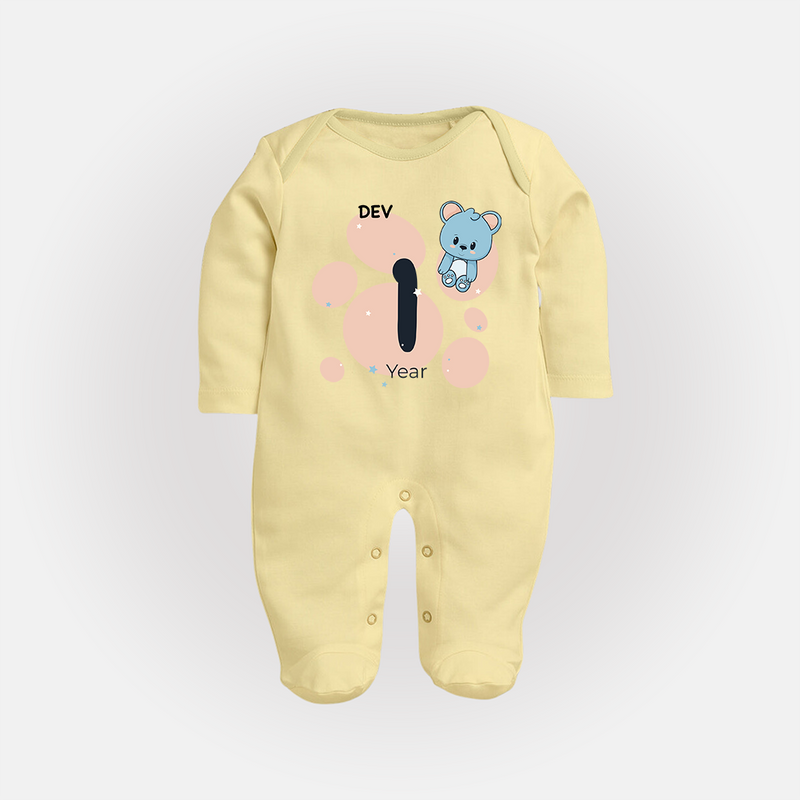 Commemorate This Special Moment With Our Bespoke Baby Sleep Suit, Perfect For 1-Year Birthday Celebration - PASTEL YELLOW - New Born (Chest 7.5")