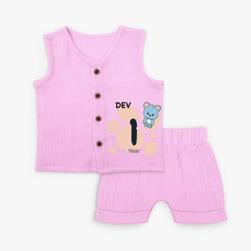 Baby Jabla Set Birthday Outfit - 1st Year | Personalized Jabla Set | Cozy Cotton Fabric - BABY PINK - 0 - 3 Months Old (Chest 9.8")
