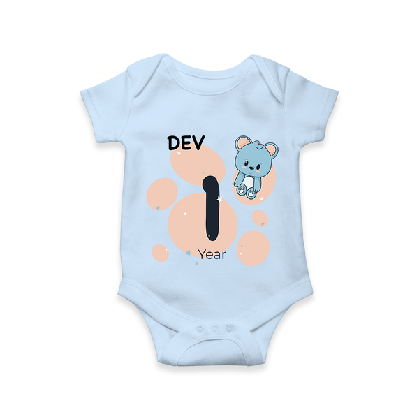 Baby Romper Birthday Outfit - 1 Year | Personalized Bodysuit | Cozy Cotton Fabric - BABY BLUE - New Born (Chest 14")
