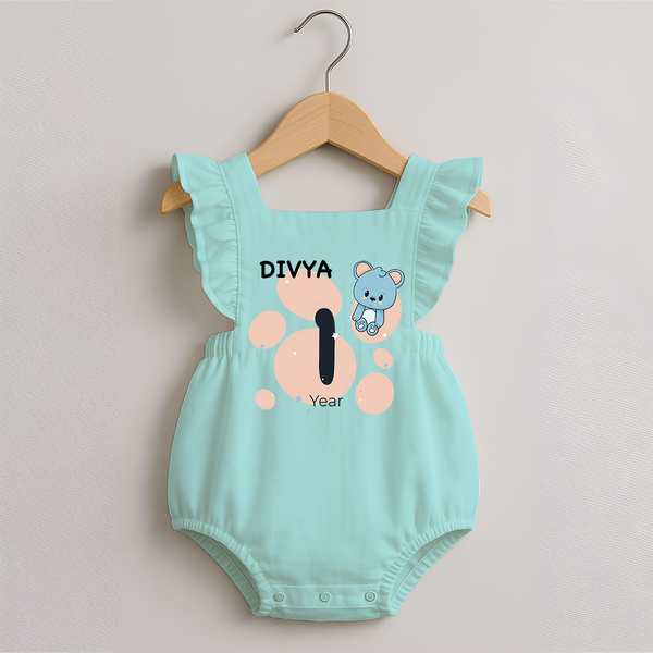 Baby Romper Frock Birthday Outfit - 1st Year | Personalized Romper Frock | Cozy Cotton Fabric - MINT GREEN - 0 - 3 Months Old (Chest 19")
