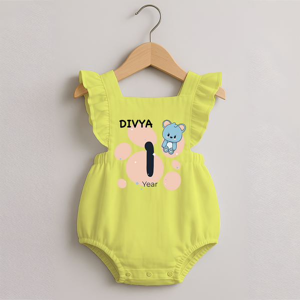 Baby Romper Frock Birthday Outfit - 1st Year | Personalized Romper Frock | Cozy Cotton Fabric - PASTEL YELLOW - 0 - 3 Months Old (Chest 19")