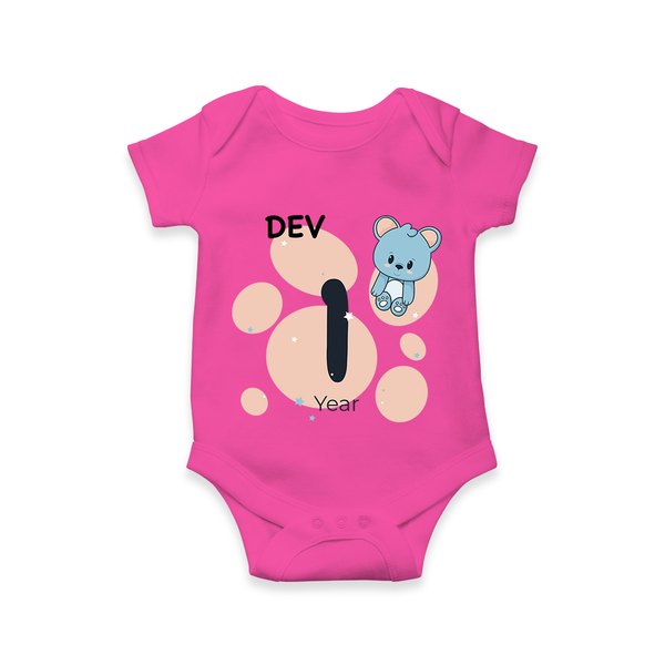 Baby Romper Birthday Outfit - 1 Year | Personalized Bodysuit | Cozy Cotton Fabric - HOT PINK - New Born (Chest 14")