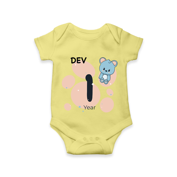 Baby Romper Birthday Outfit - 1 Year | Personalized Bodysuit | Cozy Cotton Fabric - PASTEL YELLOW - New Born (Chest 14")